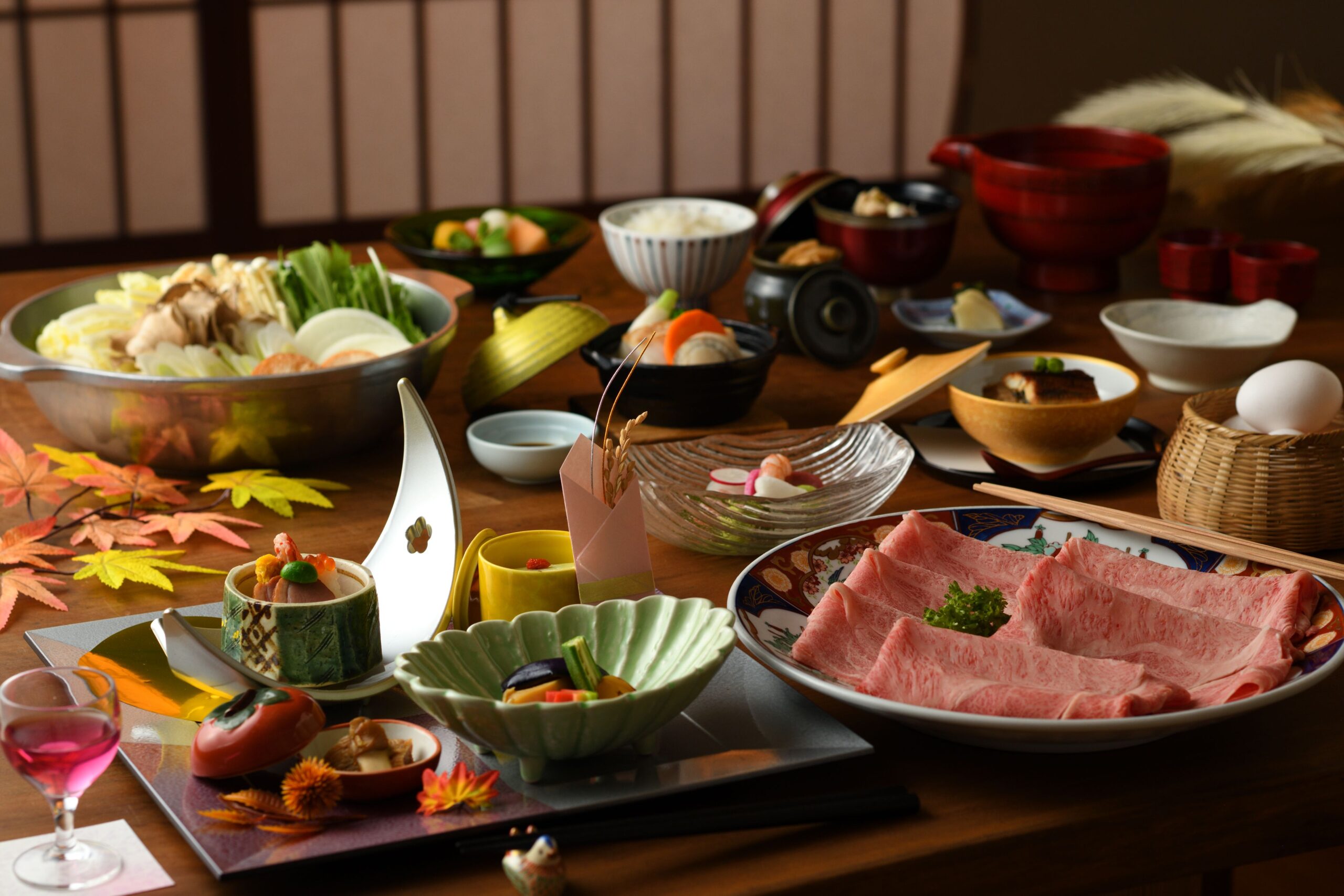 【秋の月見と山形のごちそう】山形牛すき焼きと秋の味覚